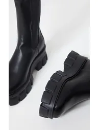 Black Extreme Chunky Sole Calf High Chelsea Boots - 3