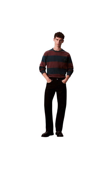Calvin Klein Mens Jeans Stripe Relaxed Fit Long-Sleeved T-Shirt - Navy