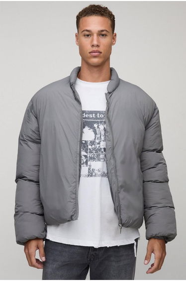 Tall Mono Padded Oversized Bomber Jacket - grey