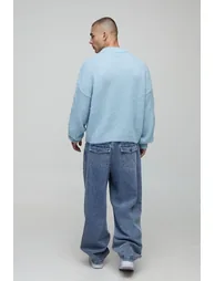 Boxy Fit Brushed Extended Neck Knitted Jumper - light blue - 1