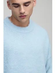 Boxy Fit Brushed Extended Neck Knitted Jumper - light blue - 2