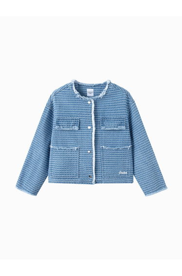 Girls' Denim Jacket With Tuede Texture