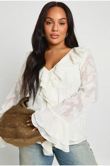 Plus Ruffle Burnout Blouse - ivory