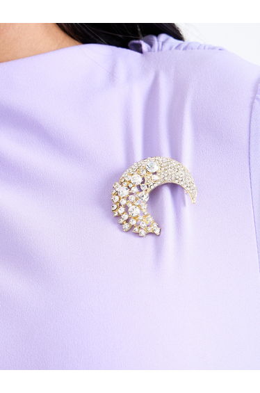 Gold-Tone Crescent Moon Embellished Brooch