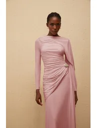 Paloma Pink Asymmetrical Ruched Knit Maxi Dress - 8