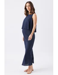 Lena Linen Nursing Dress (Navy) - 1