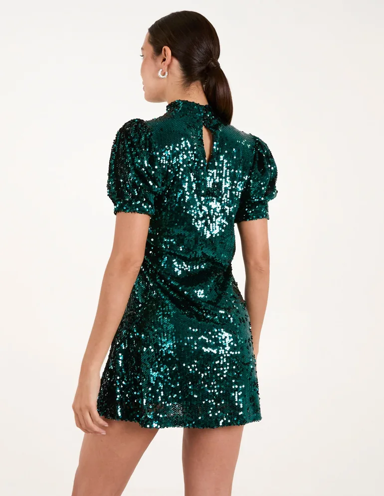 Puff Sleeve Sequin Dress - 4