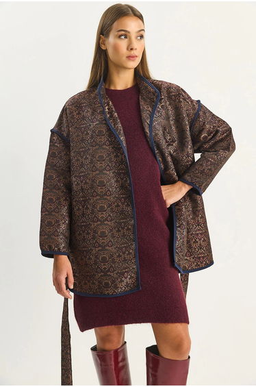 LUCCI Oversized Jacquard Pattern Buckle Closure Jacket
