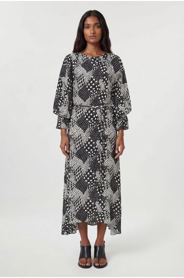 Viscose Woven Printed Cowl Neck Midi Dress