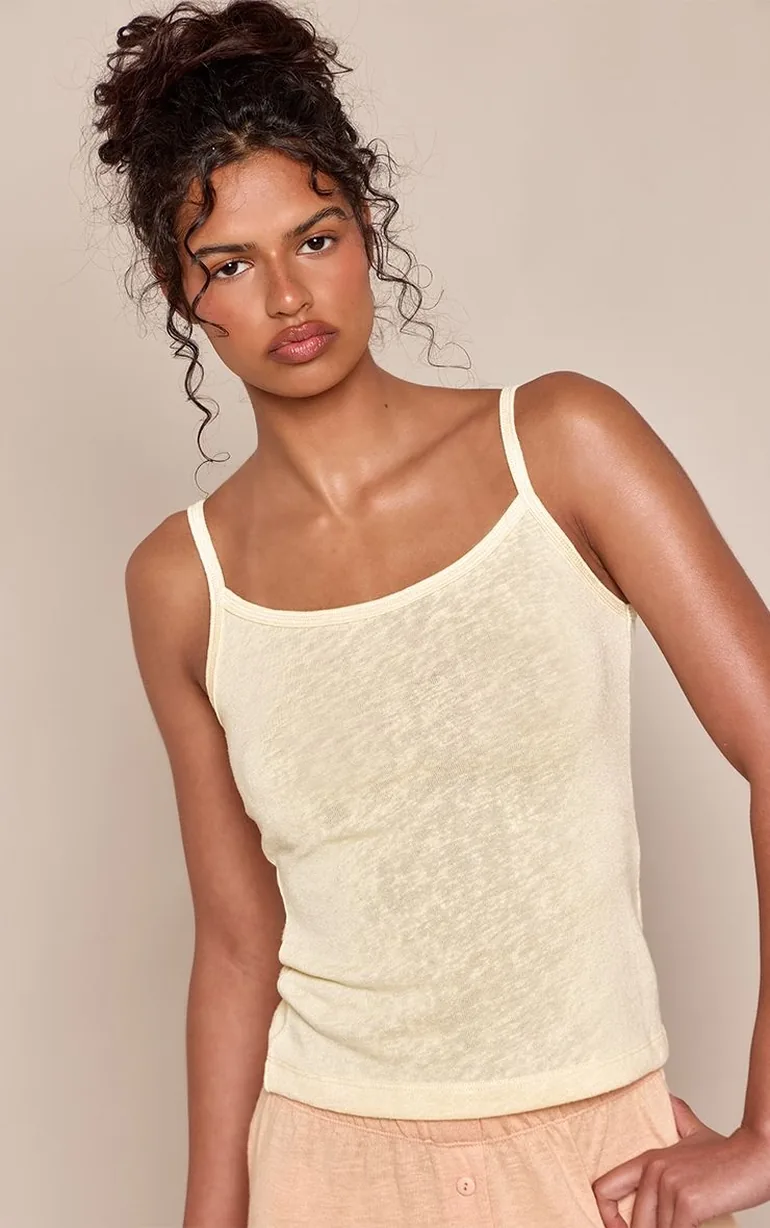 Lemon Slub Jersey Strappy Vest Top - 3