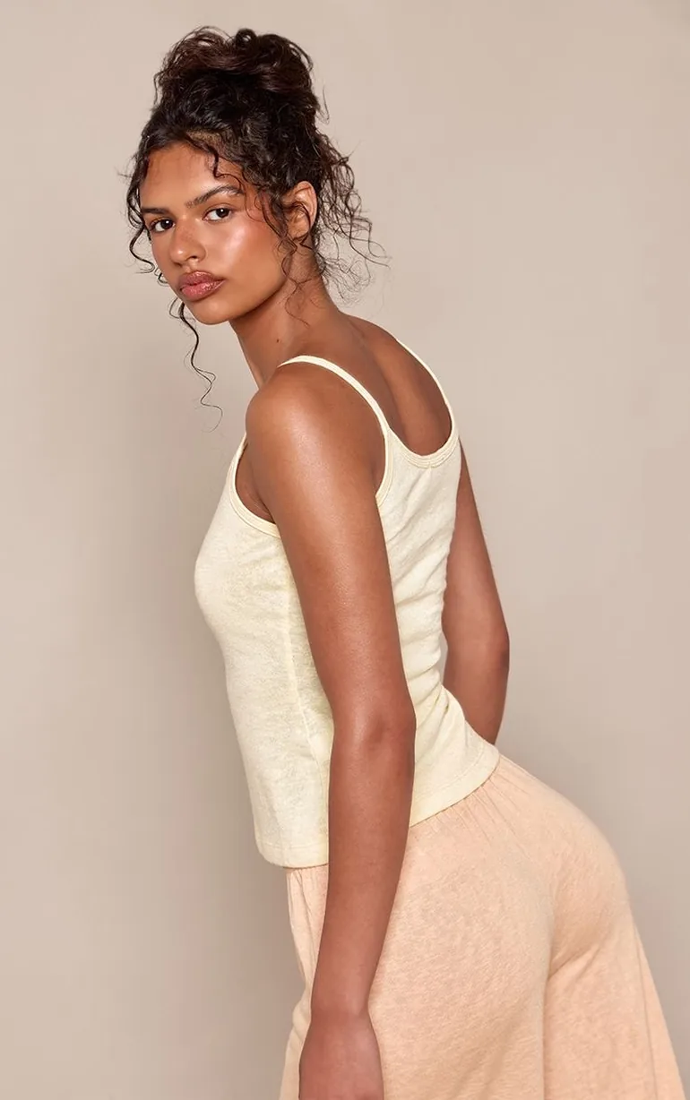 Lemon Slub Jersey Strappy Vest Top - 2