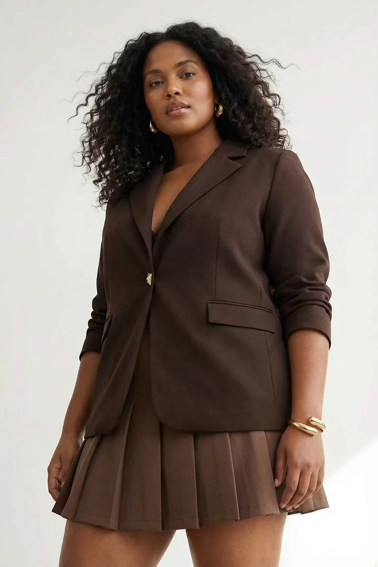 Dark Brown Accessory Buttoned Regular Fit Woven Blazer Jacket