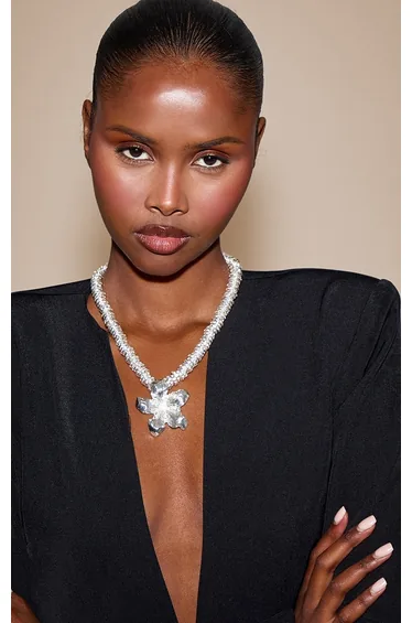 Silver Flower Statement Necklace