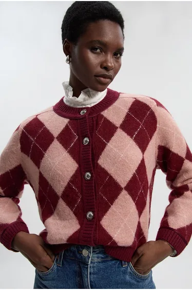 Argyle Alpaca Blend Knitted Cardigan