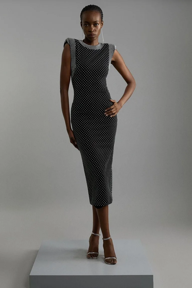 فستان ميدي جيرسية مزين بقطع معدنية