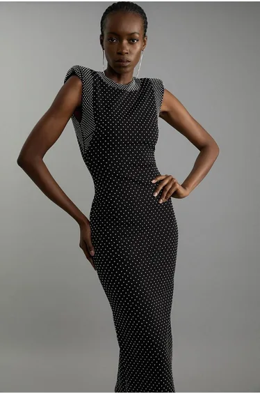 Studded Ponte Jersey Midi Dress