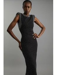 فستان ميدي جيرسية مزين بقطع معدنية - 1