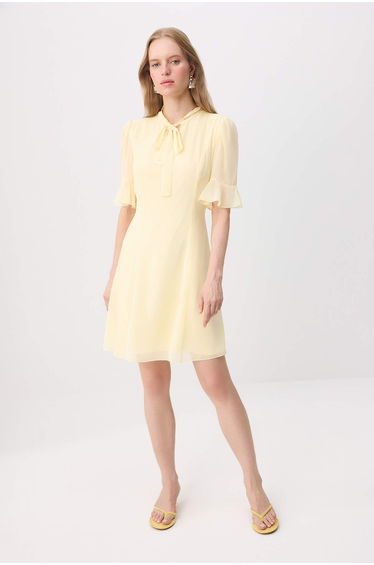 Light Yellow Chiffon Lined Mini Woven Dress
