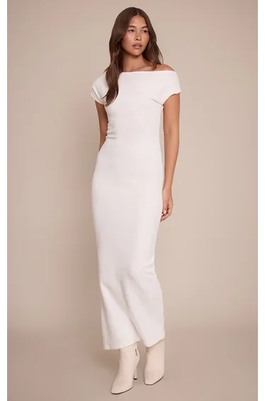 Cream Brushed Asymmetric Sleeveless Maxi Dress