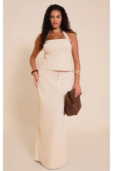 Plus White Premium Linen A Line Maxi Skirt