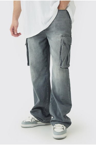 Tall Relaxed Rigid Cargo Jeans - mid grey