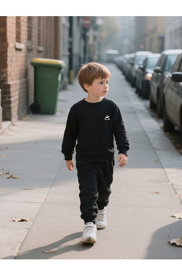 Boys Black Solid Sweatshirt and Joggers Set