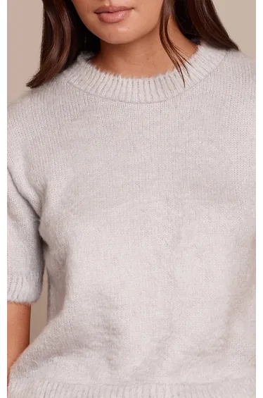 سترة بريتي ليتل ثينق رمادي محبوك بأكمام قصيرة