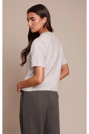 سترة بريتي ليتل ثينق رمادي محبوك بأكمام قصيرة