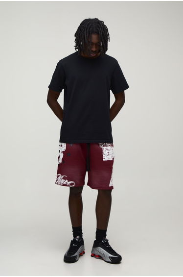 Baggy Washed and Distressed Short - red