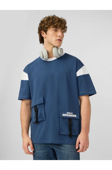 Blue Oversized T-Shirt with Utility Pockets