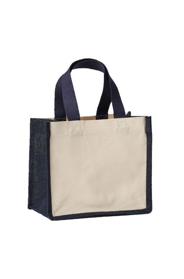 Nutshell Contrast Jute Canvas Panelled Tote - Natural/French Navy