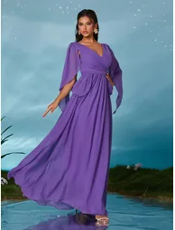 Leely Elegant V Neck Flounce Sleeve Party Dress - 3