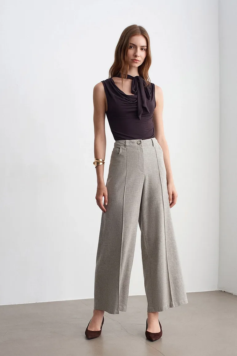 DILVIN High-Waist Wide-Leg Pleated Trousers