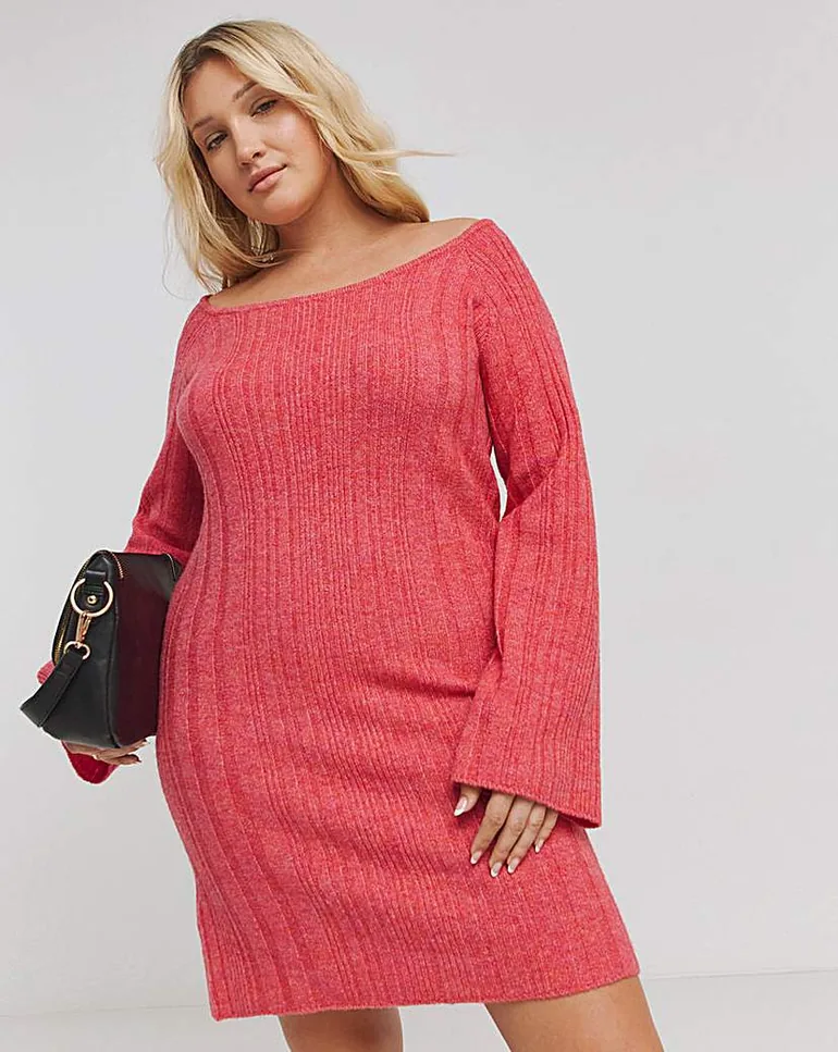slash neck knit mini dress Knitted Sequin Slash Neck Mini Dress in Black