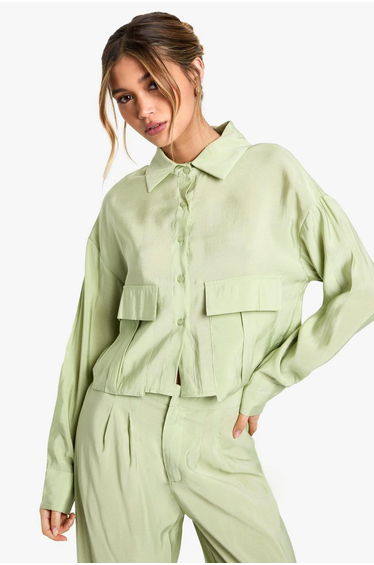 Fluid Utility Crop Shirt - sage