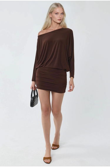 BUSEM Asymmetrical Collar Fitted Mini Dress