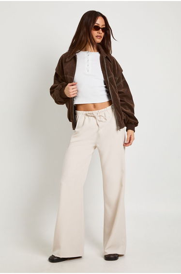 Tall Woven Elasticated Waist Trousers - cream