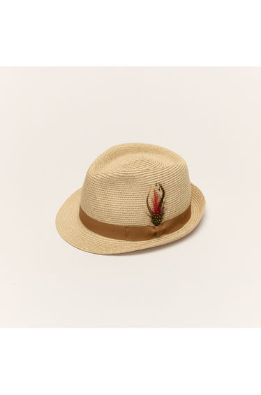 Natural Summer Straw Trilby Hat With Feather