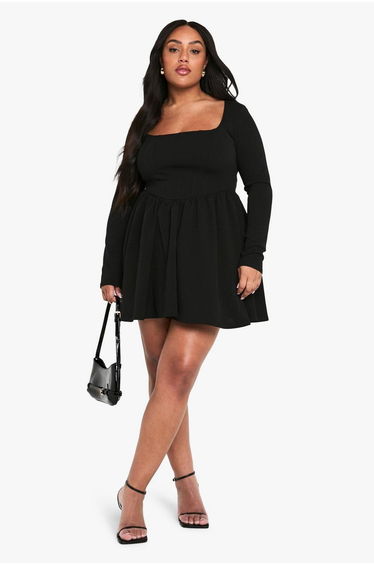 Plus Corset Detail Skater Dress - black