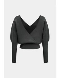 Solid Button V-Neck Sweater Long-Sleeve Top - 1