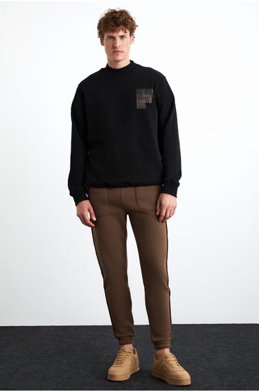 GRIMELANGE CHASEY Men's Organic Cotton Stand Collar Printed Black Sweatshirt