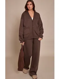 بنطلون رياضي بأرجل عريضة برباط شد - بني