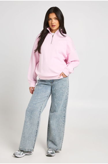 Maternity Oversized Half Zip Sweatshirt - baby pink