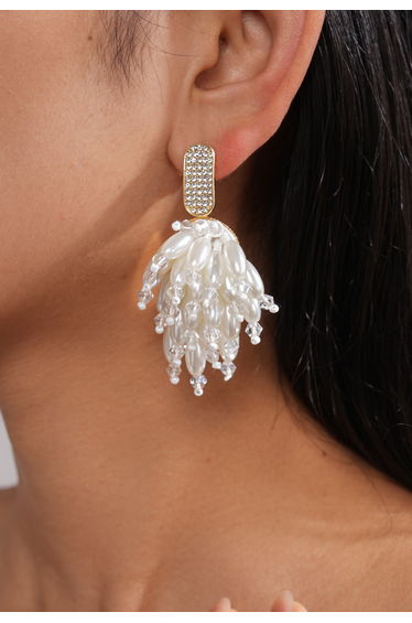 Sparkling Rhinestone Pearl Tassel Drop Earrings for Wedding Ceremony & Bridal Shooting