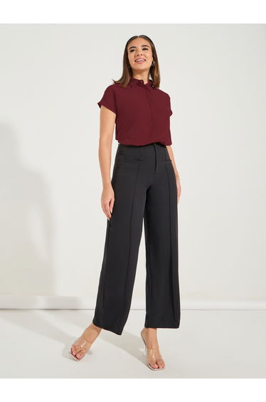 Solid Button Down Collared Shirt with Extended Sleeves