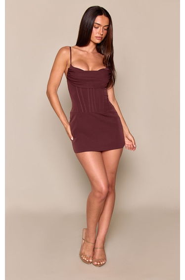Chocolate Woven Boned Corset Mini Dress