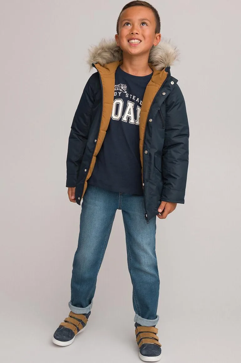Recycled Hooded Reversible Parka with Faux Fur Trim