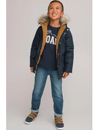 Recycled Hooded Reversible Parka with Faux Fur Trim