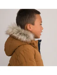 Recycled Hooded Reversible Parka with Faux Fur Trim - 1