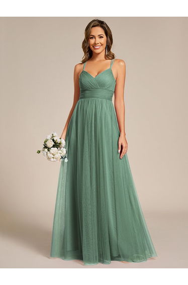 ever JAYCEE|Chic Lace Sheer Back and Cross Straps V-Neck Sleeveless Bridesmaid Dress